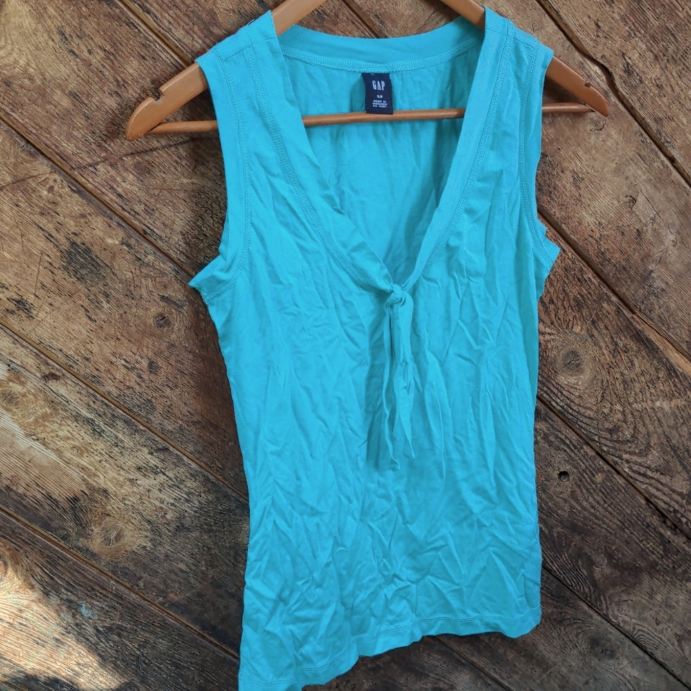 Gap Tank aqua sleeveless v-neck With Tie top small